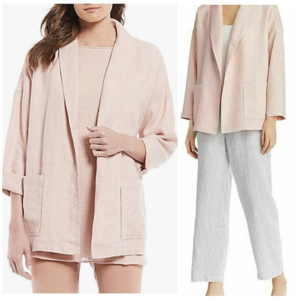 278.00 EILEEN FISHER XL ORGANIC LINEN SHAWL COLLAR JACKET POWDER PINK
